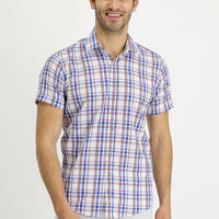 Blue Short Sleeve Slim Fit Plaid Shirt