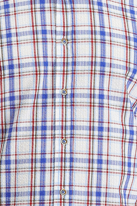Blue Short Sleeve Slim Fit Plaid Shirt