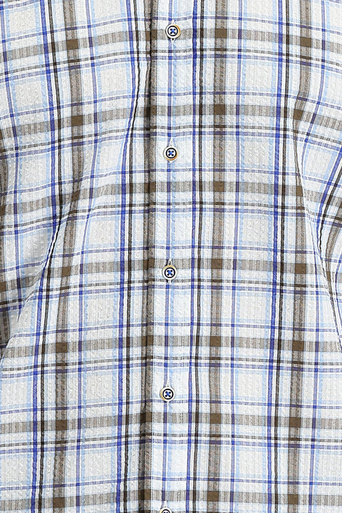 Medium Brown Short Sleeve Slim Fit Plaid Shirt