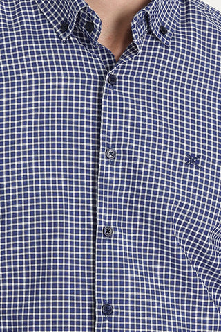  Orta Lacivert Kısa Kol Slim Fit Dar Kesim Ekose Gömlek