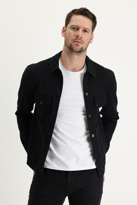 Black Slim Fit Narrow Cut Denim Jean Jacket