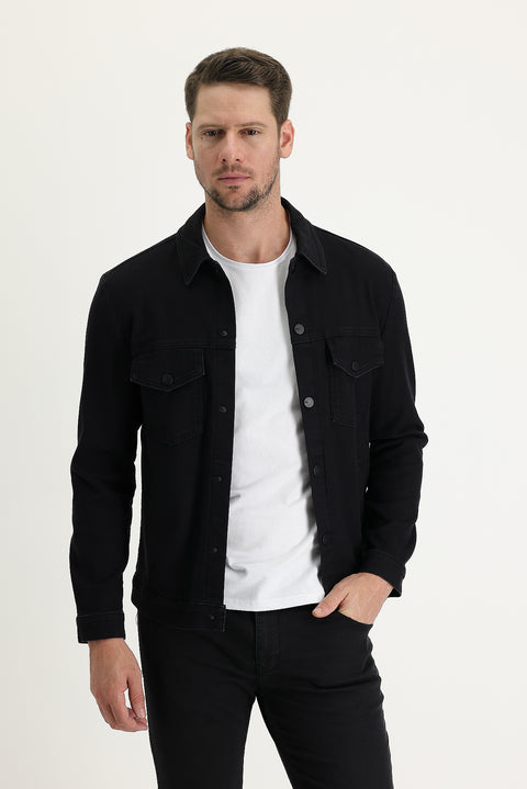 Black Slim Fit Narrow Cut Denim Jean Jacket