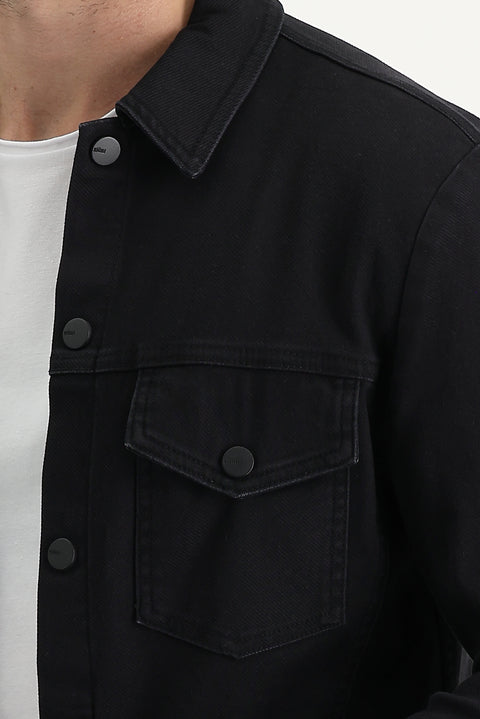Black Slim Fit Narrow Cut Denim Jean Jacket