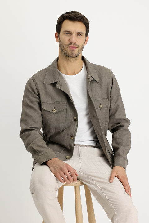 Medium Khaki Seasonal Sport Linen Jacket