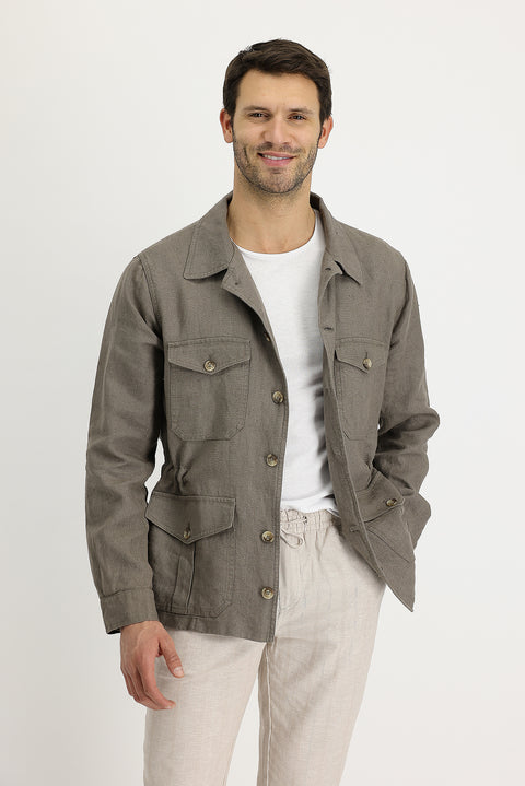 Medium Khaki Seasonal Sport Linen Jacket