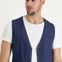 Medium Navy Slim Fit Linen Vest