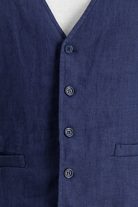 Medium Navy Slim Fit Linen Vest