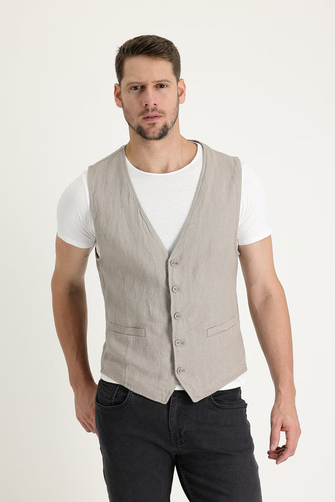 Orta Vizon Slim Fit Dar Kesim Keten Yelek