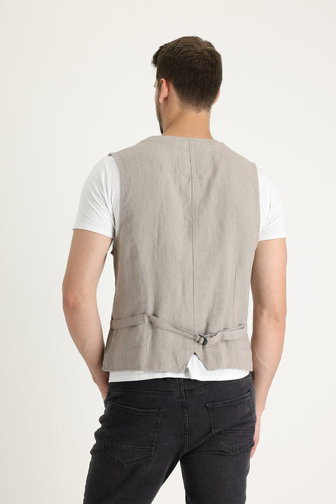 Orta Vizon Slim Fit Dar Kesim Keten Yelek