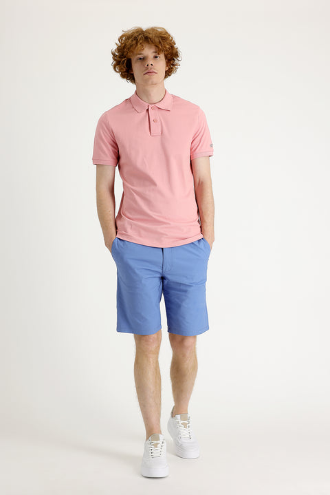 Light Blue 7 Drop Slim Fit Cotton Bermuda Shorts