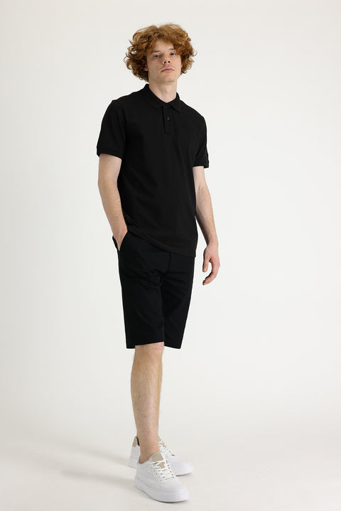 Siyah Regular Fit Standart Kesim Pamuklu Bermuda Şort