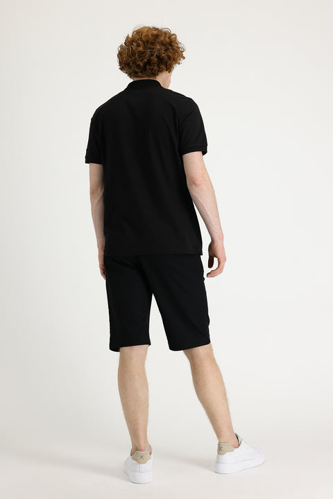 Siyah Regular Fit Standart Kesim Pamuklu Bermuda Şort