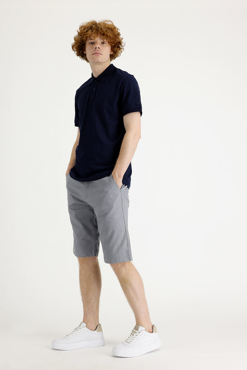 Light Grey Regular Fit Standard Cut Cotton Bermuda Shorts