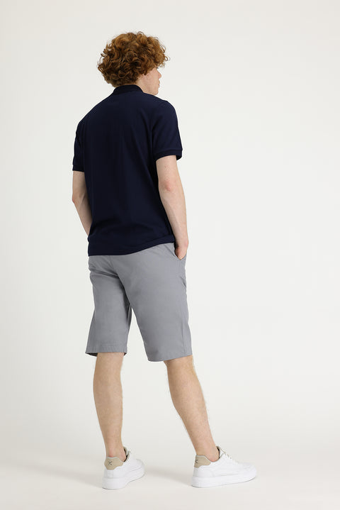 Light Grey Regular Fit Standard Cut Cotton Bermuda Shorts