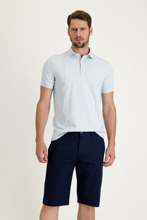 Mid Navy Regular Fit Standard Cut Cotton Bermuda Shorts