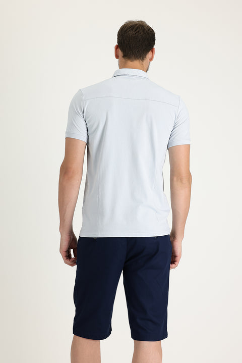Mid Navy Regular Fit Standard Cut Cotton Bermuda Shorts