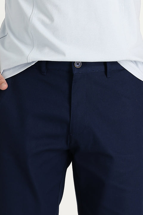 Mid Navy Regular Fit Standard Cut Cotton Bermuda Shorts