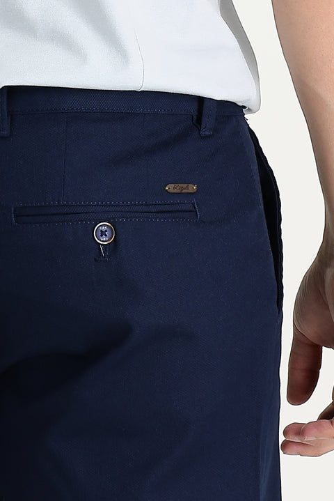 Mid Navy Regular Fit Standard Cut Cotton Bermuda Shorts