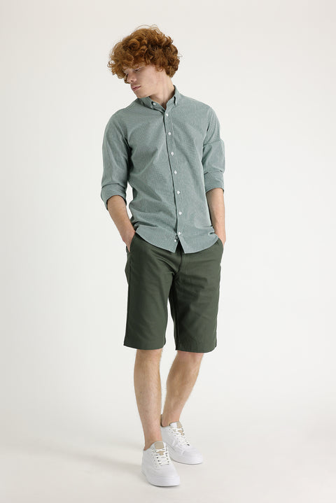 Olive Green-Olive Regular Fit Standard Cut Bermuda Shorts