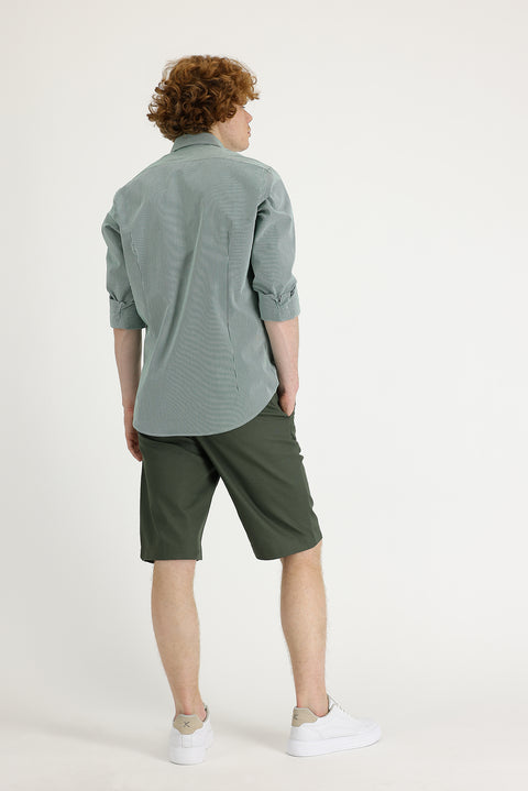 Olive Green-Olive Regular Fit Standard Cut Bermuda Shorts