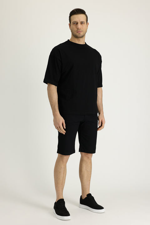 Siyah Regular Fit Standart Kesim Bermuda Şort