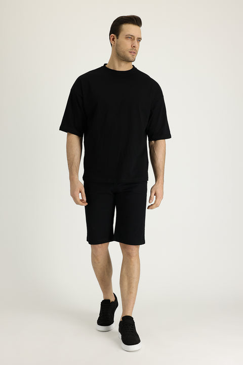 Siyah Regular Fit Standart Kesim Bermuda Şort