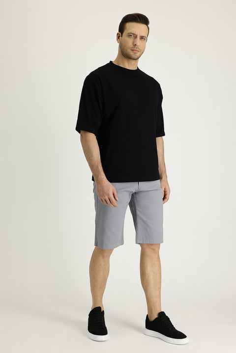 Light Grey Regular Fit Standard Cut Cotton Bermuda Shorts