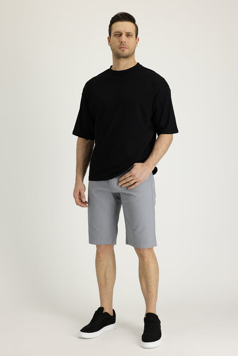 Light Grey Regular Fit Standard Cut Cotton Bermuda Shorts