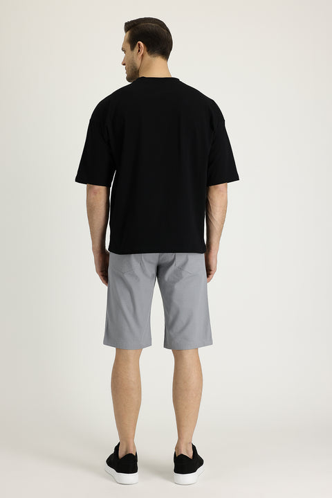 Light Grey Regular Fit Standard Cut Cotton Bermuda Shorts