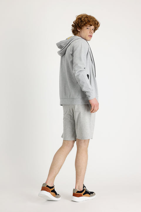 Medium Grey Melange Cotton Sweatshirt Shorts