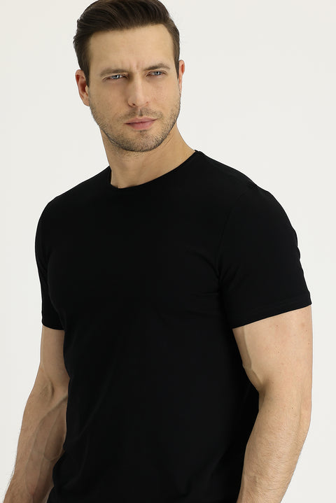 Black Crew Neck Regular Fit Supreme Cotton T-shirt