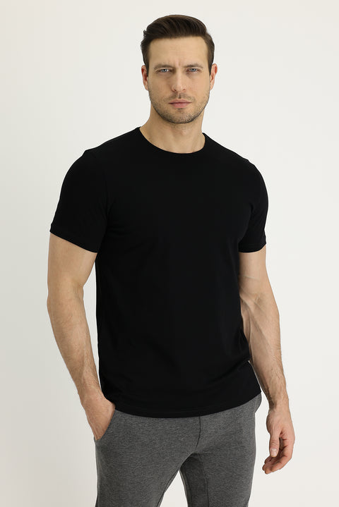 Black Crew Neck Regular Fit Supreme Cotton T-shirt