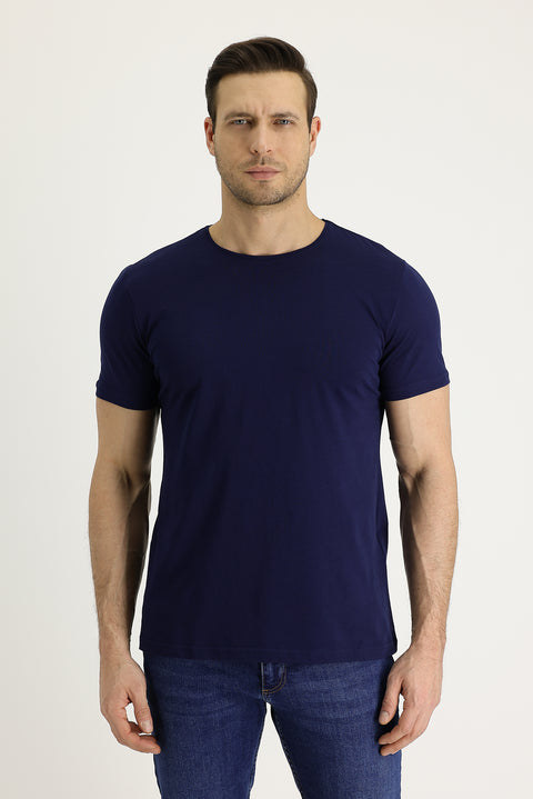 Medium Navy Crew Neck Regular Fit Supreme Cotton T-Shirt