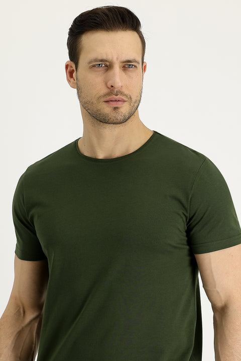 Medium Khaki Crew Neck Regular Fit Supreme Cotton T-shirt