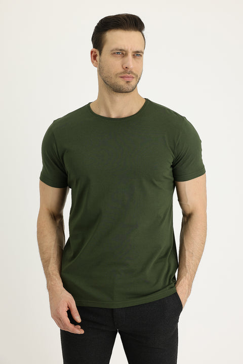 Medium Khaki Crew Neck Regular Fit Supreme Cotton T-shirt