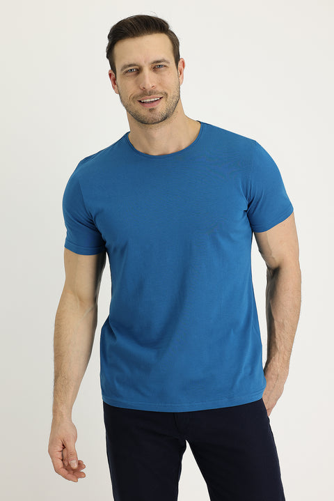 Medium Petrol Crew Neck Regular Fit Supreme Cotton T-Shirt