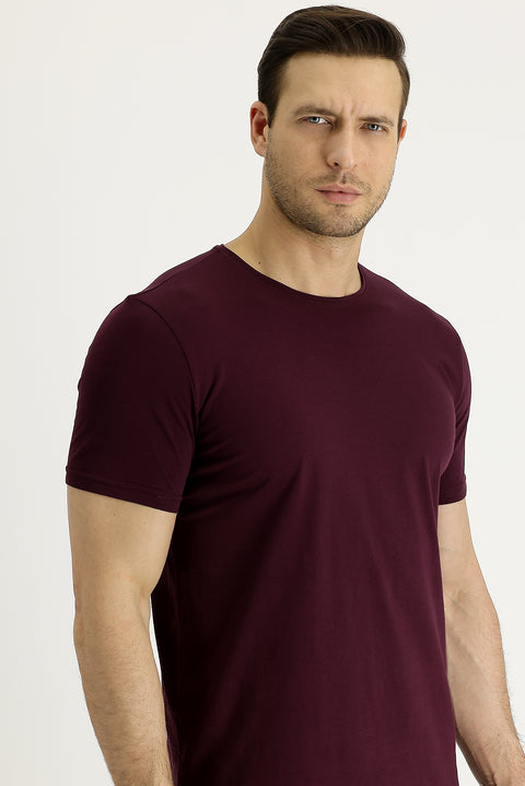 Koyu Bordo Bisiklet Yaka Regular Fit Süprem Pamuk Tişört
