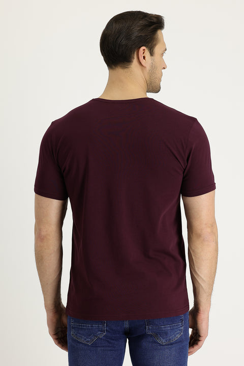 Koyu Bordo Bisiklet Yaka Regular Fit Süprem Pamuk Tişört