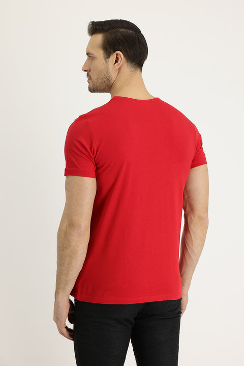Flag Red Crew Neck Regular Fit Supreme Cotton T-Shirt