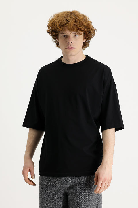 Black Crew Neck Oversize Supreme Cotton T-Shirt
