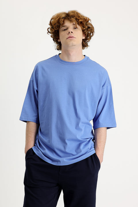 Aviator Blue Crew Neck Oversize Supreme Cotton T-Shirt