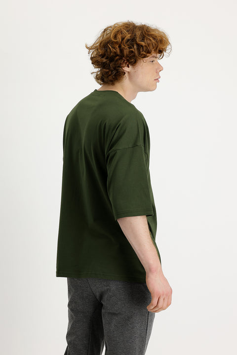 Medium Khaki Crew Neck Oversize Supreme Cotton T-Shirt