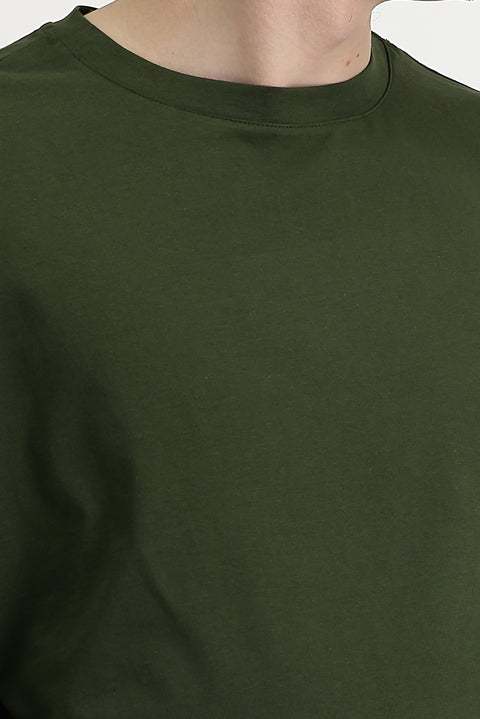 Medium Khaki Crew Neck Oversize Supreme Cotton T-Shirt
