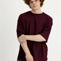 Dark Burgundy Crew Neck Oversize Supreme Cotton T-Shirt