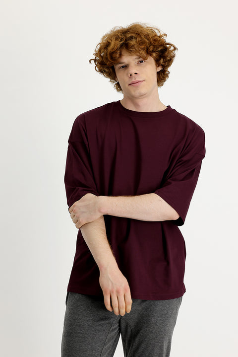 Dark Burgundy Crew Neck Oversize Supreme Cotton T-Shirt