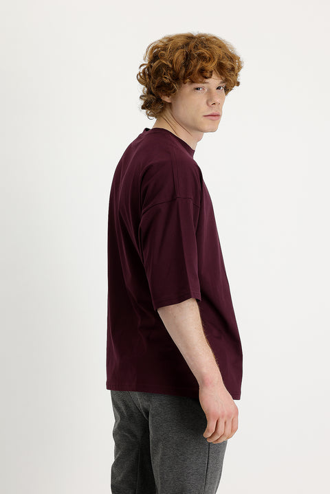 Dark Burgundy Crew Neck Oversize Supreme Cotton T-Shirt