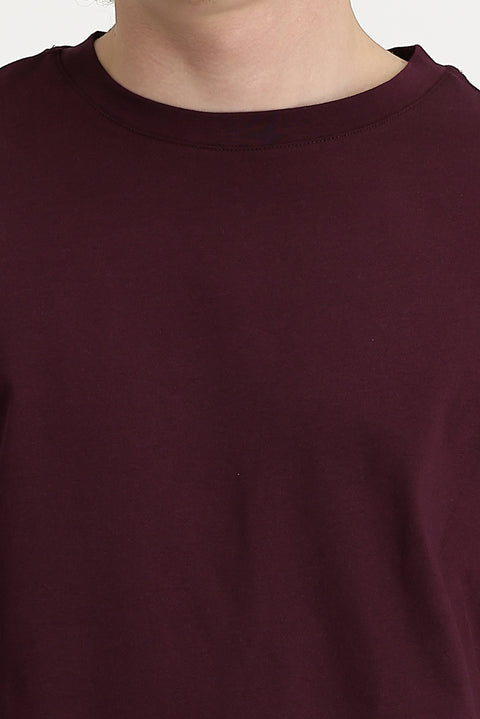Dark Burgundy Crew Neck Oversize Supreme Cotton T-Shirt