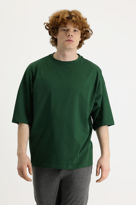 Dark Green Crew Neck Oversize Supreme Cotton T-Shirt