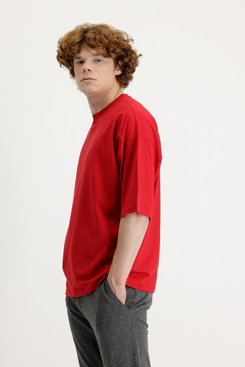 Flag Red Crew Neck Oversize Supreme Cotton T-Shirt