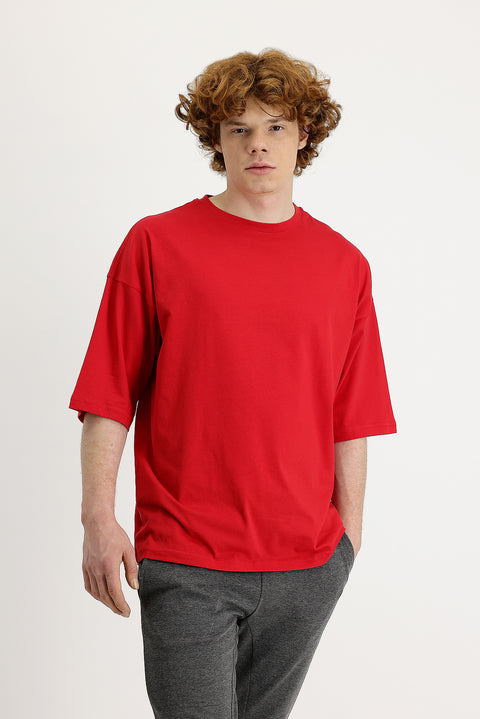 Flag Red Crew Neck Oversize Supreme Cotton T-Shirt